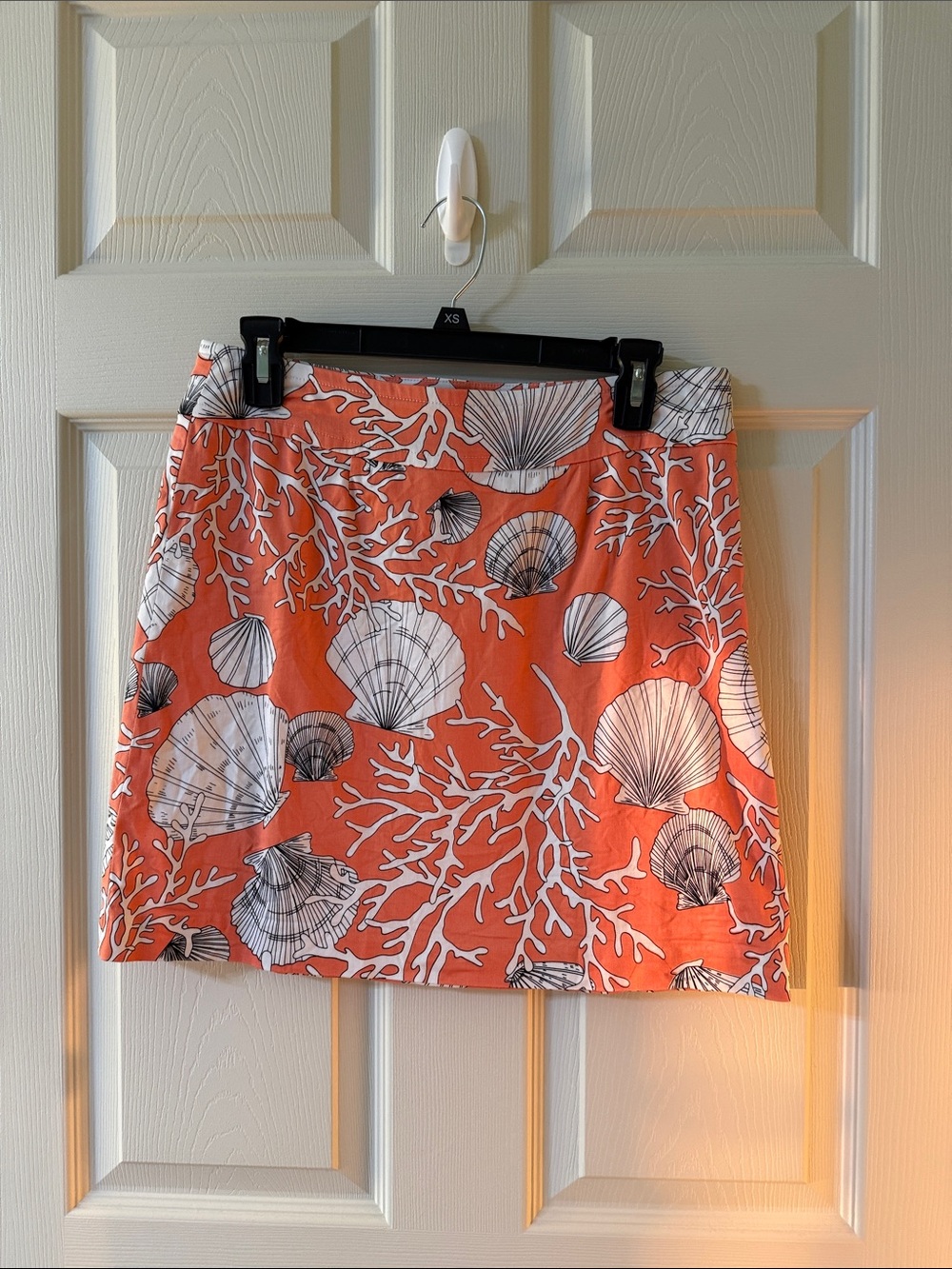 Skirtin Around Coral Shell Print Mini Skirt - Coral & White